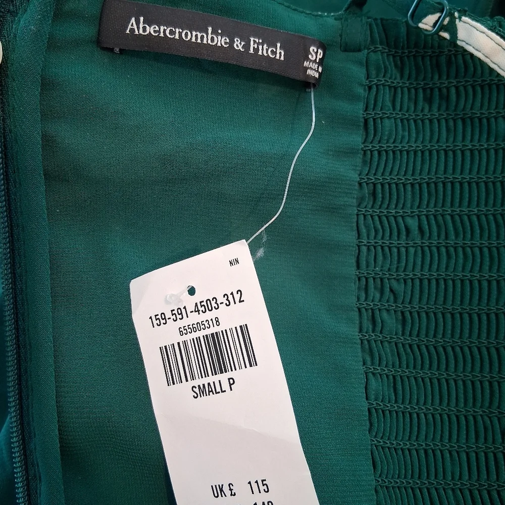 Abercrombie & Fitch Green and White Ruffled Maxi Dress Size Small - Picture 10 of 11